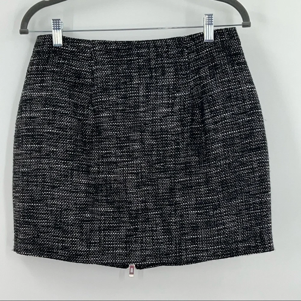 Avec Les Filles High-Waist Zip-Front Tweed Black & White Metallic Mini Skirt NWT